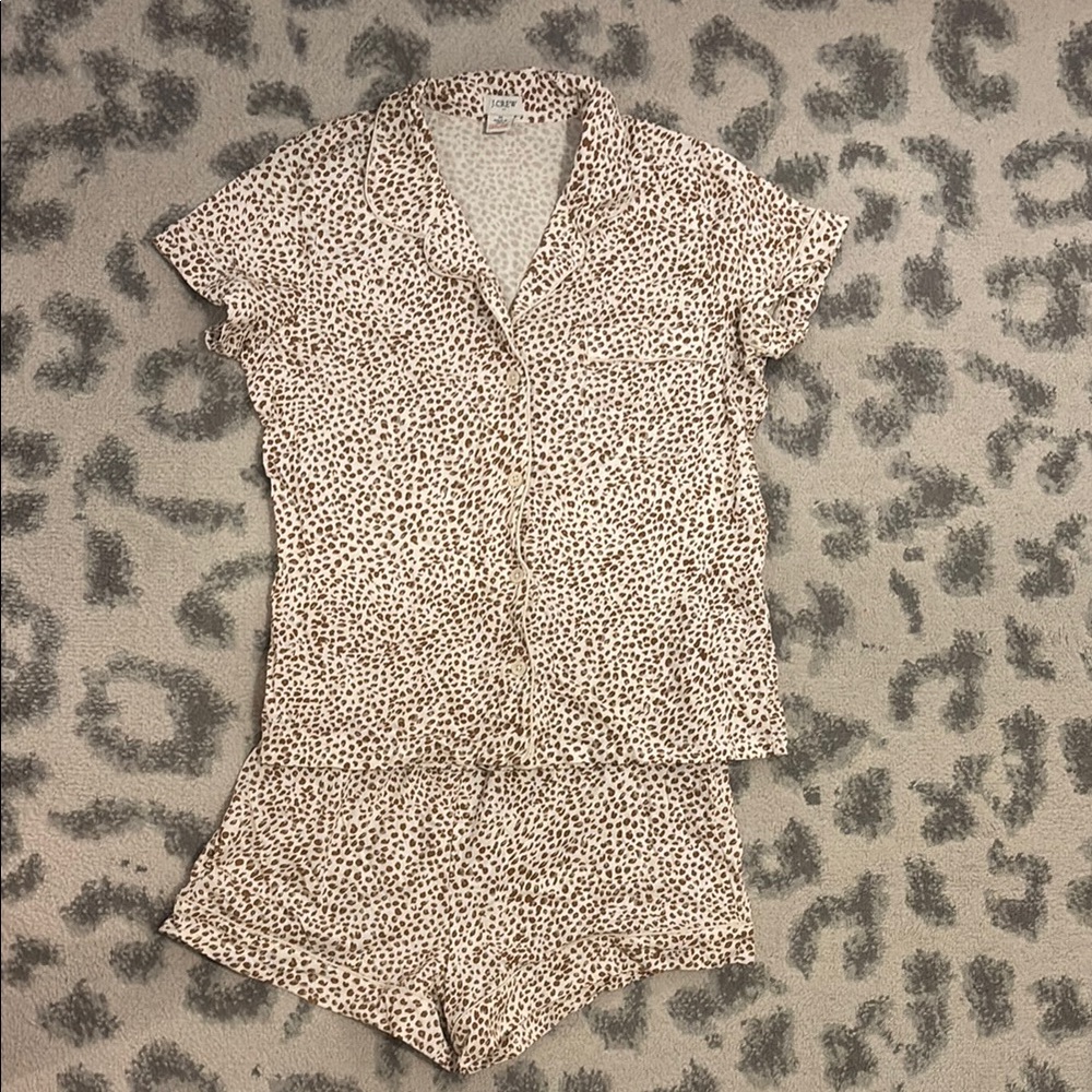 J. Crew Factory Knit Leopard Print Women's Pajama Set